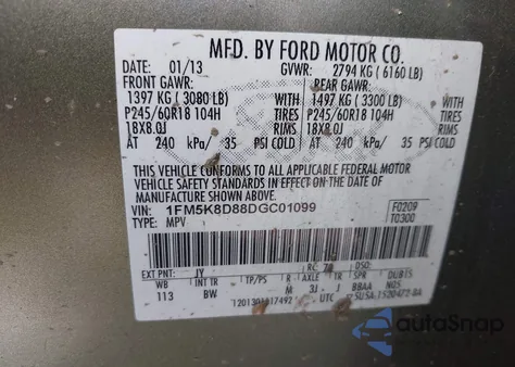 2013 Ford Explorer Xlt from USA, damaged, VIN 1FM5K8D88DGC01099